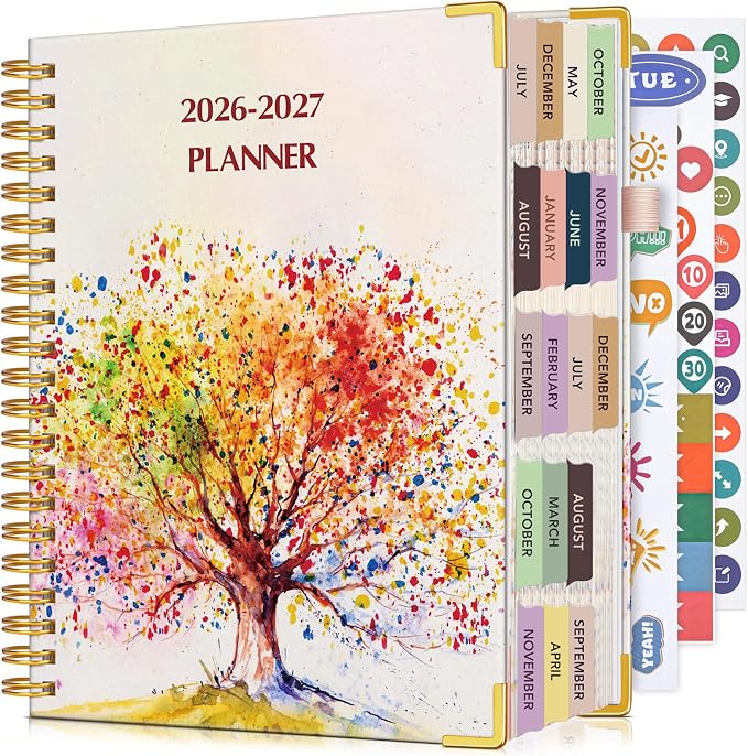 Academic Planner 2026-2027, 18 Months Weekly and Monthly Daily Planner from July 2026 - December 2027, 8.5" x 11" A4 Large Hardcover Agenda Organizer Book with Tabs, Spiral Yearly Calendar Planners for School Work Home, Colorful Tree of Life