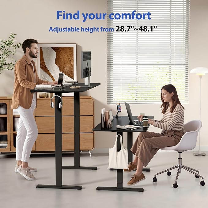 YESHOMY Height Adjustable Electric Standing Desk, 63 x 24 Inches Memory Home Office Sit Stand up Desk with Phone Holder and USB Charging Port, Black