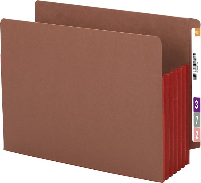 Smead End Tab File Pocket, Reinforced Straight-Cut Tab, 5-1/4" Expansion, Extra Wide Letter Size, Redrope with Red Gusset, 10 per Box (73696), Letter (Pack of 5)