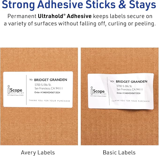 Avery Waterproof Labels with Ultrahold Adhesive, 1-1/3" x 4", Case of 7,000 Labels for Laser Printers (95522)