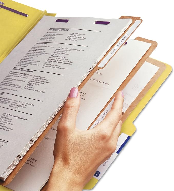 Smead Pressboard Classification File Folder with SafeSHIELD® Fasteners, 3 Dividers, 3" Expansion, Letter Size, Yellow, 10 per Box (14098) (Pack of 1)