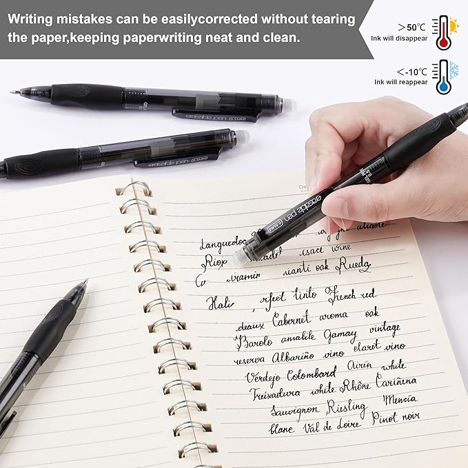USUAL 54 Black Retractable Erasable Gel Pens Clicker, Fine Point(0.5mm), Make Mistakes Disappear, Premium Comfort Grip, Black Ink for Planners,Smooth Writing Pen Office Back-to-School Supplies