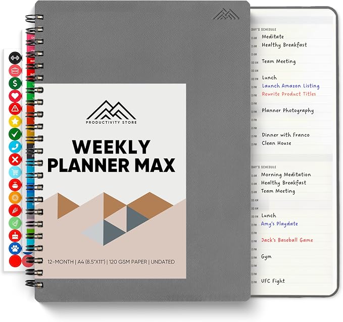 2026 Planner. 8.5" x 11" Spiral-Bound Weekly, Monthly and Daily Planner - Organize All 52 Weeks - Increase Productivity and Get Organized - Productivity Store (Grey)