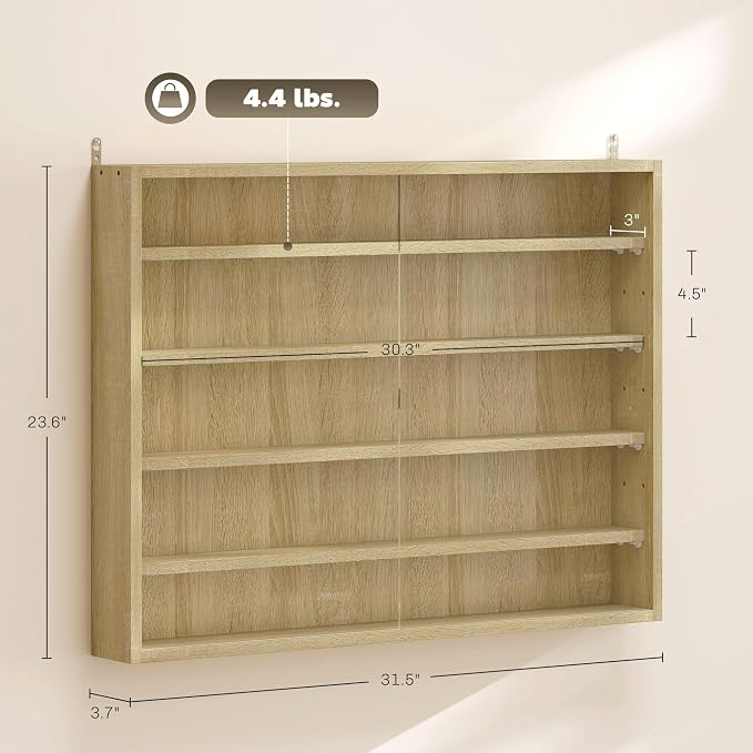 HOMCOM 5-Tier Wall Mounted Display Cabinet Glass Doors 60x80cm Oak | Display Case, 4 Adjustable Shelves, for Home Office Ornaments