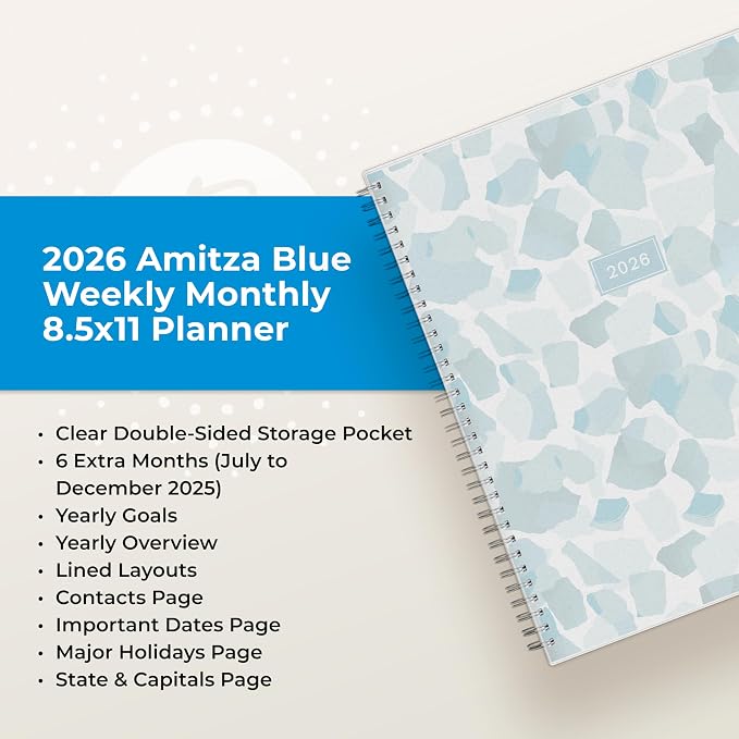 Blue Sky 2026 Weekly & Monthly Planner Calendar, 8.5"x11", Amitza