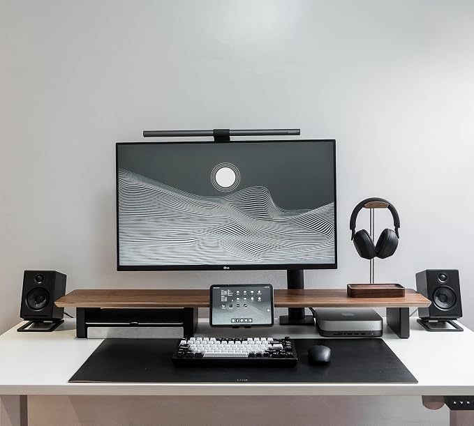 Raico Desk Cockpit Shelf Monitor Stand System Dual Screen Setup Wood Large Desk Accessory Organizer Unit (Walnut, Full Length v2 | 45.7 Inches)