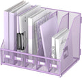 Desk Organizers Metal Desk Magazine File Holder with 5 Vertical Compartments Rack File Organizer for Office Desktop, Classroom, Home Workspace, Purple