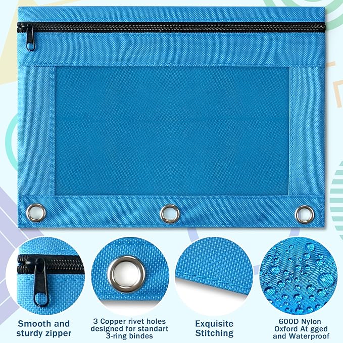 Pencil Pouch for 3 Ring Binder, Bulk Pencil Pouches with Zipper, 48 Pack | 6 Assorted Colors, Clear Window Binder Pouches for Students Teachers, Classroom, Back to School Supplies, Office Organization