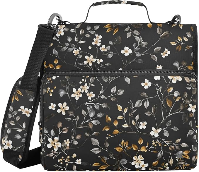 ALAZA Zipper Binder 3 Ring Vintage Flowers Binder Organizer with Zipper and Shoulder Strap Large Capacity Multi-Pocket Trapper Keeper File Folder for Office Supplies