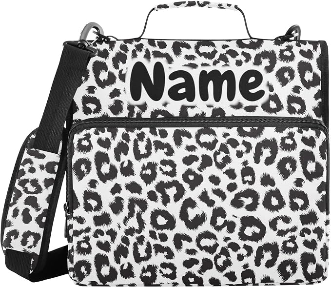 Custom Black and White Leopard Print 3 Ring Binder Bag 1.5 inch Personalized Name Binder Organizer 500 Sheet Documents Storage for School Office
