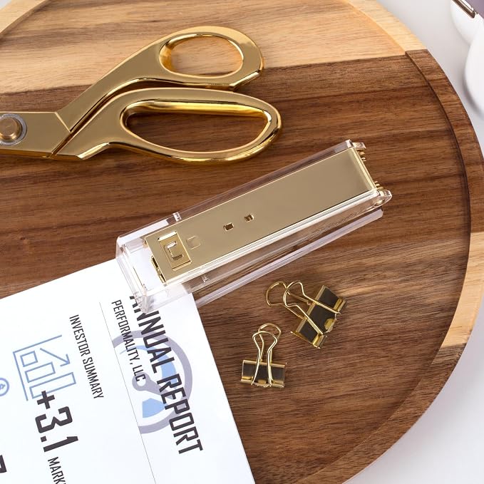 Swingline Compact Clear Acrylic Gold Stapler, 20 Sheet Capacity, Half Strip, Transparent Desk Stapler (S700000A)