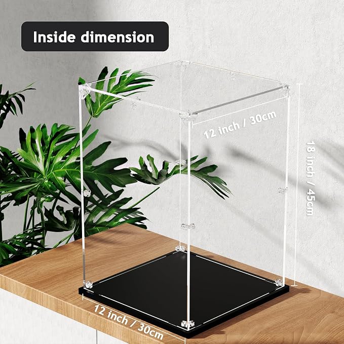 3MM Clear Acrylic Display Case, Easy Assembly Showcase Boxes (12x12x18inch) | dofopo Dust Protection Case for Action Figures and Dolls, Alternative Glass Box for Collectibles Commemorative Gifts