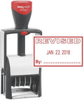 MaxMark Heavy Duty Self Inking Date Stamp with Phrase Revised - Red Ink
