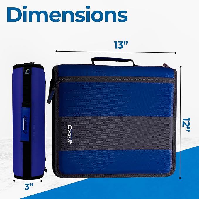 Case-it School Zipper Binder | 2" O-Rings | 350-Sheet | D-251 Midnight Blue | Classic, Multiple Storage Pockets, Shoulder Strap, School & Office Organizer, 6-Pack