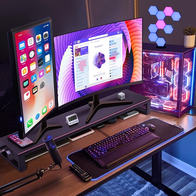 Vaydeer Dual Monitor Stand Computer Riser with USB 3.0 Hub Ports, Double Metal Stand for 2 Computer, TV, PC, Printer, Multi Media Speaker, Multifunctional Desktop Organizer