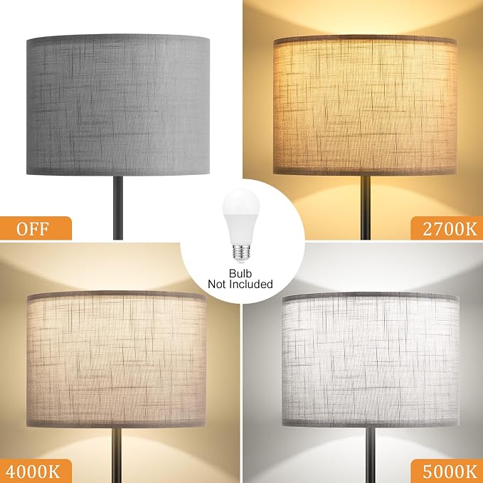 60'' Modern Floor Lamp with Shade, Tall Lamps for Living Room, Bedroom, Office, Dining Room, Linen Grey Shade with Black Pole(Without Bulb)