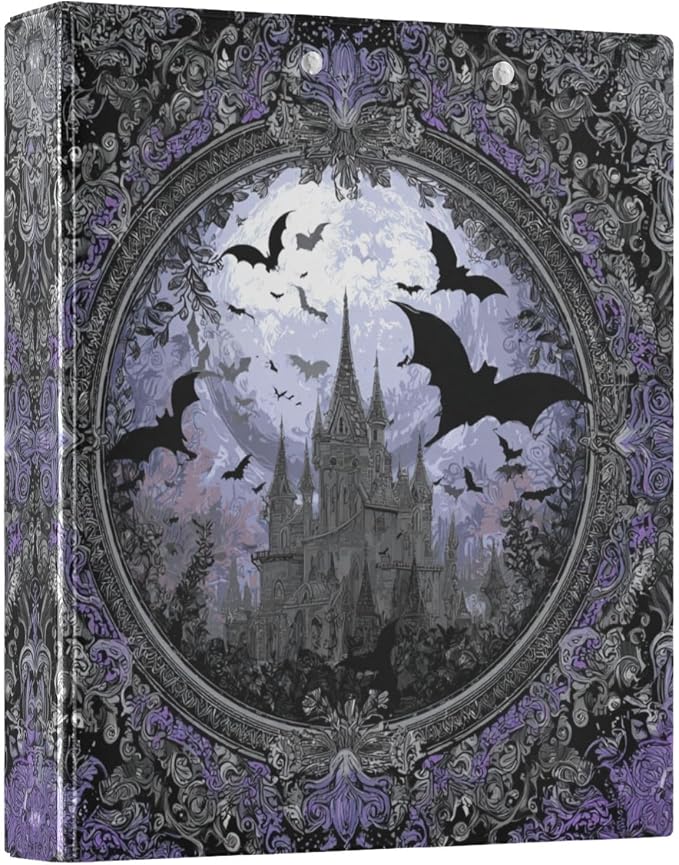 Castle Gothic Bats 3 Round Ring Binders | 1.5 Inch Binder with Clipboard, PVC Pockets, Work Organizer, Holds 200 Sheets for School Office 1 Pack