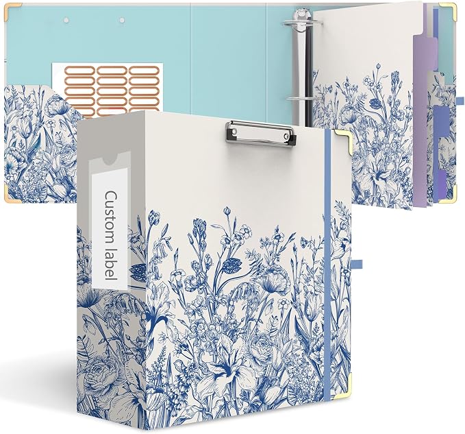 3 Ring Binder 3 Inch Ring, Three Ring Binders for Letter Size 11" x 8.5" with 6-Tab Dividers, 2 Pockets, Binder with Clip for School and Office Supplies-Wild Flowers