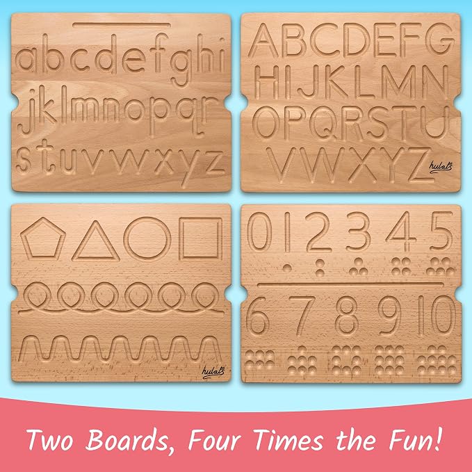 Hulats Learn to Write - Number & Letter Tracing Boards for Kids Ages 3-5 - Wooden Alphabet Learning Montessori 3 Year Old Writing Tools Beginners - Homeschool Preschool Classroom Must Haves