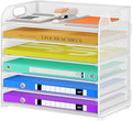 Cawukege 6 Tier Paper Organizer with Handle, Metal Desk Organizer Mesh Paper Letter Tray Desktop File Folder Document Sorter for Classroom, School, Office Accessories Storage (1, 6 Tier - White)