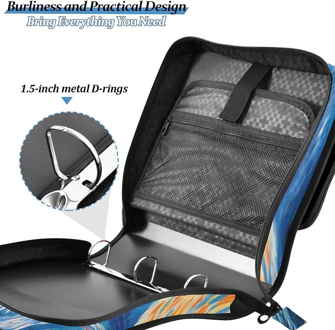 MNSRUU 3 Ring Binder Bag, 2 Inch D-Rings Easily Organizes 1 Inch Fits Letter Sized Paper, Cats Watching Stars Moon Large 3 Hole Zipper Binder Organizer for School Office Supplies