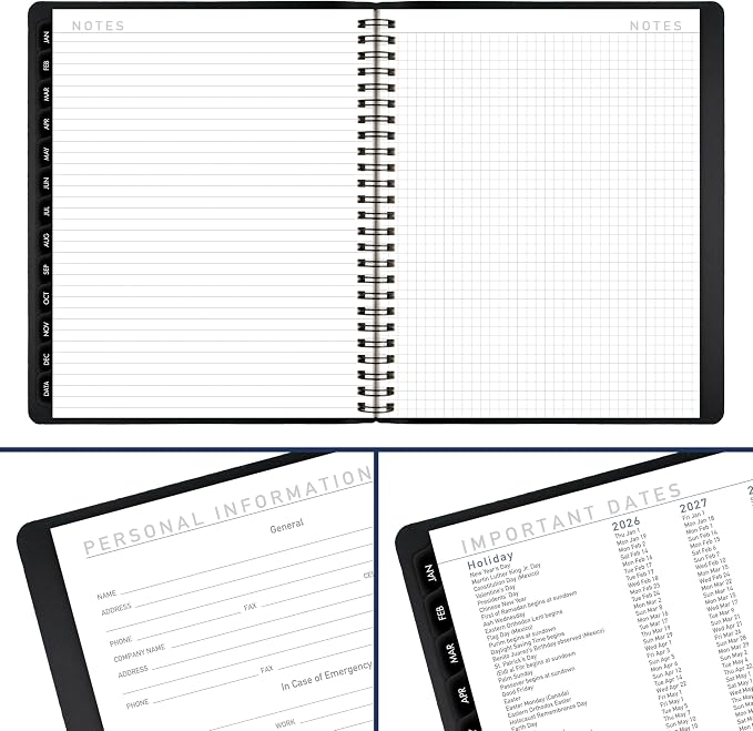 AT-A-GLANCE 2026 Planner, Monthly, 7" x 8.75", Medium, Contemporary, Black (70120X0526)