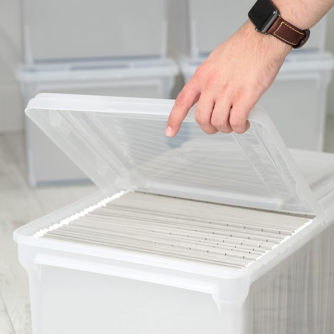 IRIS USA 5-Pack 44 Qt. Letter File Box with Hinged Lid, Clear | Organize lesson plans, classroom files and teaching materials with secure storage for teachers, schools and educators