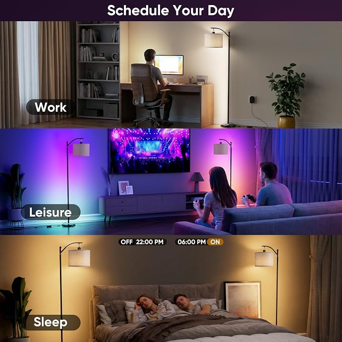 Smart LED RGBCW Corner Lamp with Linen Lampshade Compatible with Alexa, Color Changing Standing Lamp with 16 Million DIY Colors, Music Sync, Tall lamp for Living Bedroom Room,APP/Voice/Remote Control