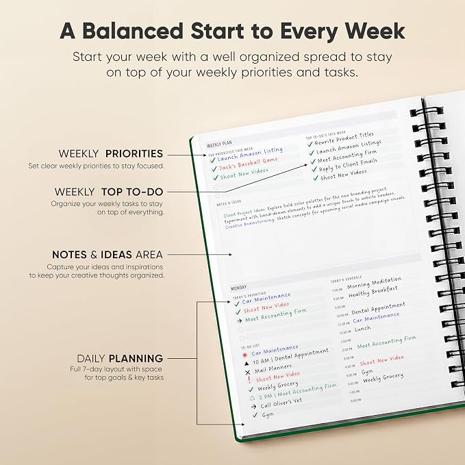 2026 Planner. 8.5" x 11" Spiral-Bound Weekly, Monthly and Daily Planner - Organize All 52 Weeks - Increase Productivity and Get Organized - Productivity Store (Green)