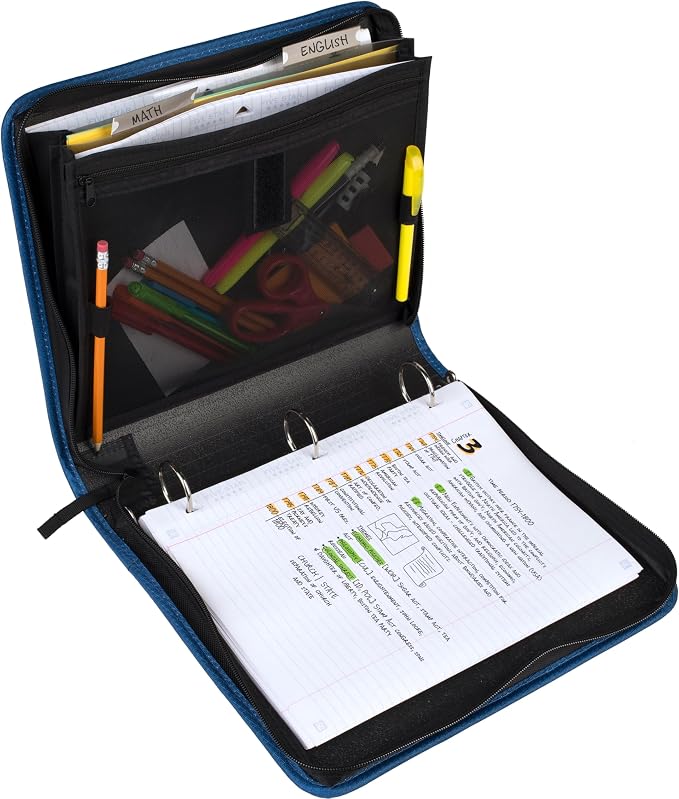 Five Star Zipper Binder,1-1/2 Inch 3-Ring Binder with Round Rings,3-Pocket Expanding File,500 Sheet Capacity,Blue (72202),(Pack of 4)