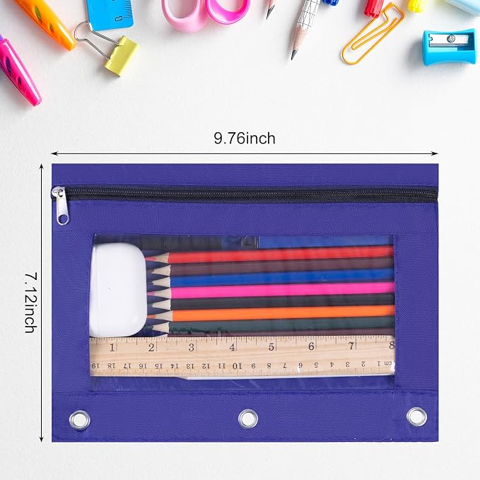 YoeeJob 36 Pack Zipper Pencil Pouch for 3 Ring Binder with Clear Window for School and Office Supplies (Blue)