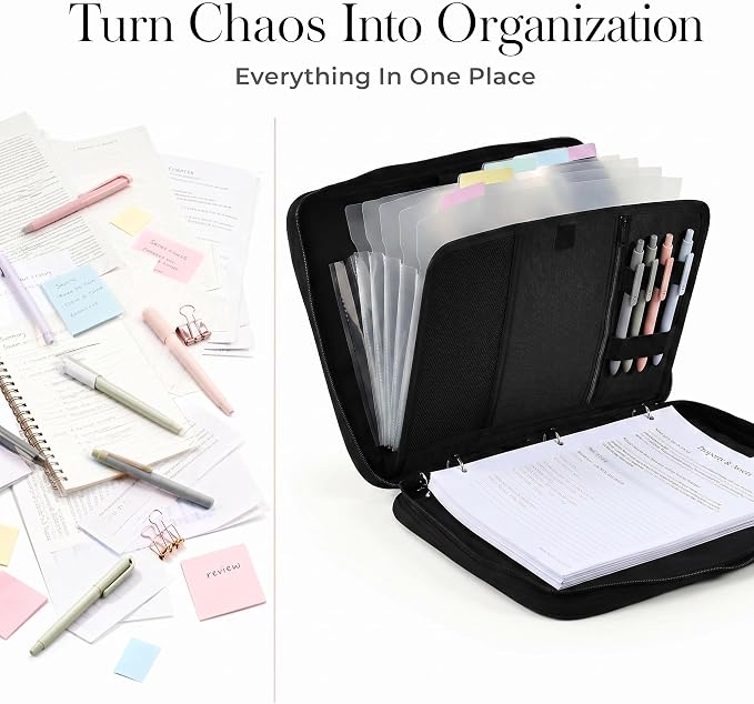 Sturdy 3 Ring Zipper Binder with Strap for School - Beautiful 1 Inch Zip Up Binder with 5-Tab Dividers Holds 420 Sheets, Books & Laptop - Easy to Carry Trapper Keeper Made of Premium Fabrics