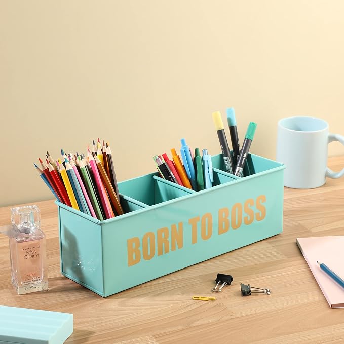 DUDKI Home Present Desk Organiser 4 compartments Decorative Pen Pencil holder, Vanity Kit, Travel Box, Makeup Box, Cosmetic Box, Storage Box, knife Holder, Spoon Holder-Gift Office Desk Decor