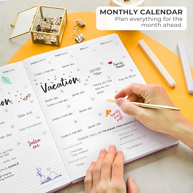 Clever Fox Planner PRO Light – Weekly & Monthly Life Planner to Increase Productivity, Time Management and Hit Your Goals, 8.5x11″ (Dark Pink)