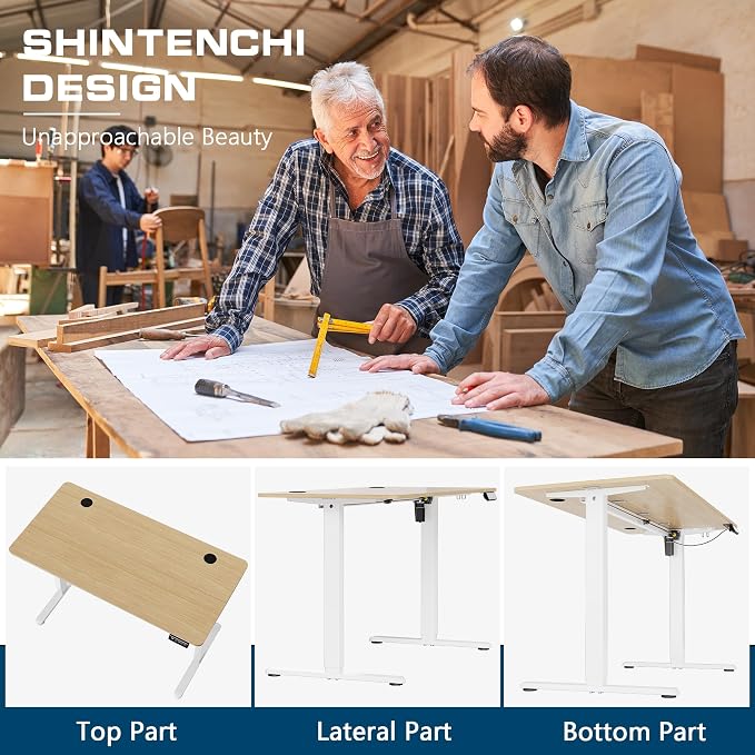 Shintenchi Standing Desk, 63x24 Inch Height Adjustable Electric Sit Stand up Desk, Ergonomic Rising Computer Table, Modern Lift Gaming Desk Workstation for Home Office, White