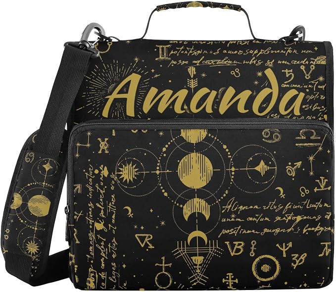 Custom 3 Ring Zipper Binder Sun Moon Astrology Boho Personalized Name 1.5 inch Binders Large Capacity Multi Pockets for School Office Supplies