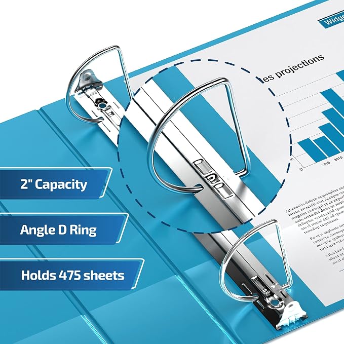 Premium Economy 3-Ring Binder, Spine Label, 2" D Rings, 6 Pack | Heavy-duty binder, fits 8.5" x 11" paper, turquoise, customizable spine, made in Canada, ideal for school or office use