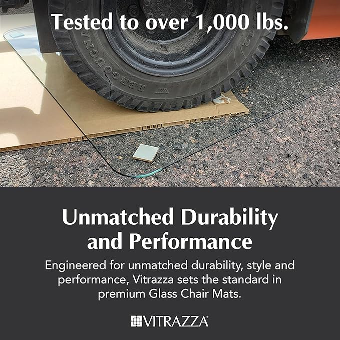 Vitrazza Glass Chair Mat 42” x 48” Superior ¼ Thick, Luminoso Low-Iron Ultra Clear, Certified Tempered Safety Glass, Delivers a Smooth Glide, Protects Carpet or Wood, Beautiful in Home or Office.