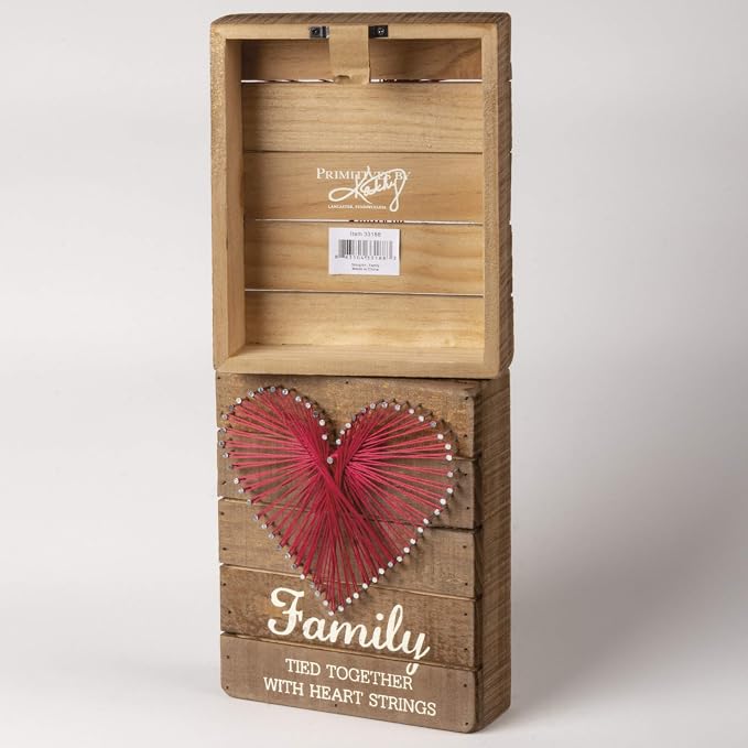 Primitives by Kathy Distressed Wood Slat Sign - 'Family Tied Together' with Hand-Strung Heart, Wall Art & Desk Decor for Home