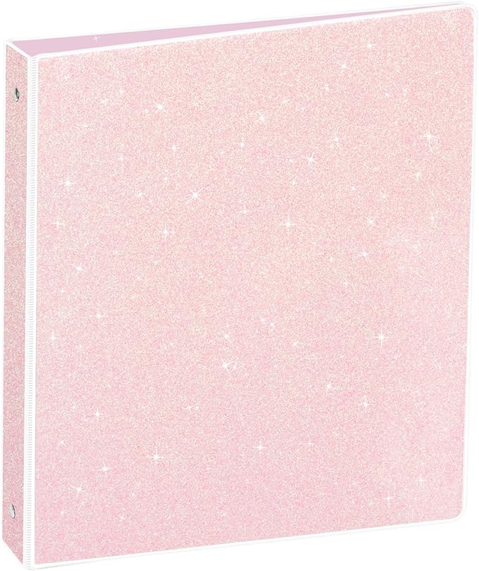 NatureTouch Glitter 1 Inch Binder Organizer (10.5'' x 11.5'') - Waterproof Durable View Binder, Holds 8.5'' x 11'' Letter Size 300 Pages, Pale Pink