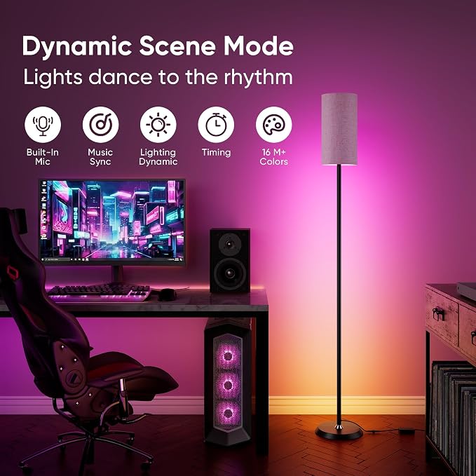 RGBIC Floor Lamp, 1000 Lumen Smart Modern Floor Lamp with 16 Million DIY Colors & Dual Light, LED Corner Standing Lamp Featuring Music Sync, App/Remote Control for Living Room, Bedroom