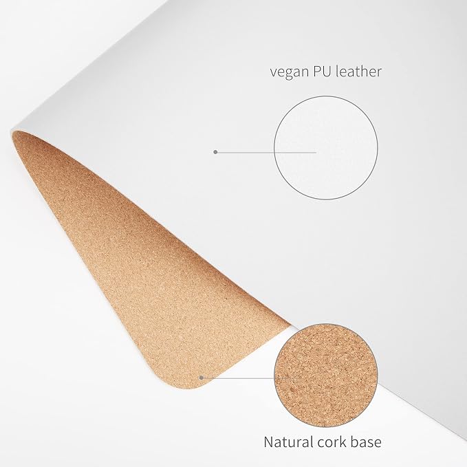 RENMTURE Dual-Sided Mouse Pad, Natural Cork & PU Leather Large Desk Pad for Office and Home Work, Desk Protector Non-Slip, Waterproof, Easy Clean (White, 23.6" x 13.7")