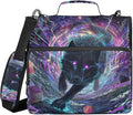 Black Wolf Purple Eyes Galaxy Zipper Binder Bag 3 Ring Binder with Shoulder Strap Zip Up 500 Sheets Capacity Multi Pockets for School Office Supplies