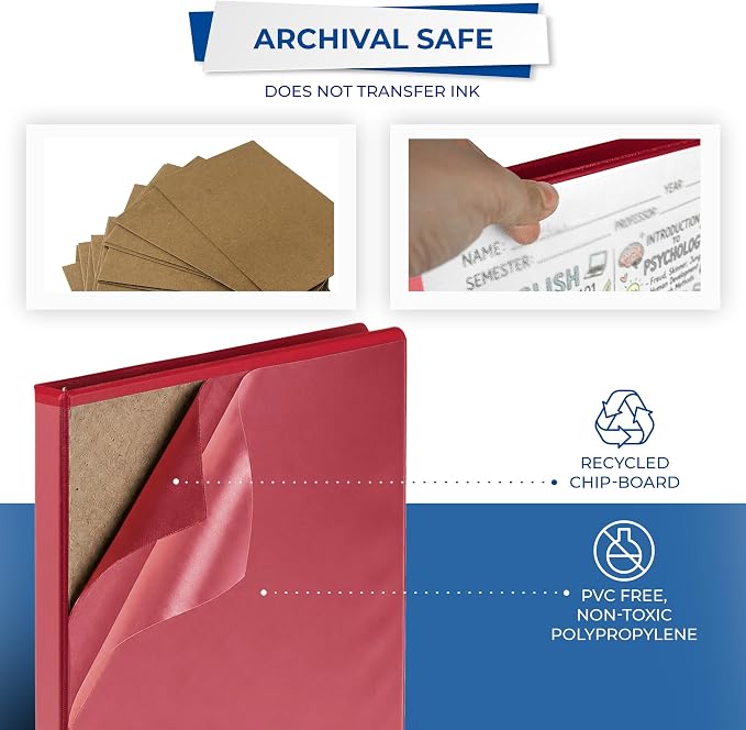 Samsill 0.5 Inch 3 Ring Binder, Economy Round Ring, Clear View Cover, 100 Sheet Capacity - for School, Home, Office - Red, 4 Pack