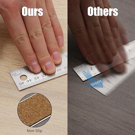 Metal Ruler with Cork Backing, 12 Inch Stainless Steel Rulers 12 Inch Metal Ruler 10 Pack - Imperial and Metric - Non-Slip Prevent Ink Leakage - for School Office Engineering Tools