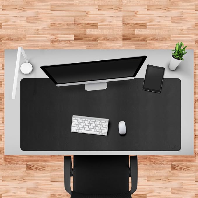 Cacoy 48"x24" Dual-Sided Desk Pad Blotter, Cork & PU Leather Desk Mat,Black | Cork Desk Protector Large Mouse Pad Leather Desk Organization and Accessories Non-Slip Stitched Edges Waterproof Writing Pad