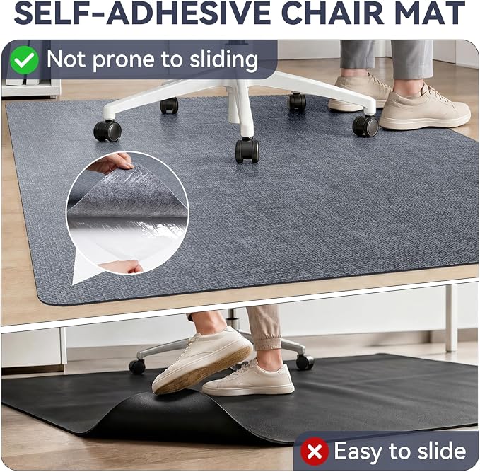 Office Chair Mat for Hardwood Floor Non Slip Protector Grey 35"x53" | PU Self-Adhesive Rolling Chair Mat for Under Desk, Large Duty Hard Floor Protectors for Wood/Tile, Desk Rug for Home Office