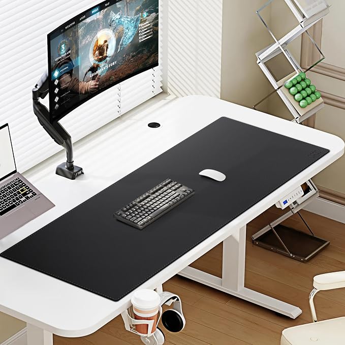 Cacoy 40"x16" Leather Desk Pad Blotter Black, Desk Mat for Keyboard & Mouse | PU Leather Desk Blotters Waterproof Desk Protector Mat Non-Slip Gaming Computer Mouse Pad Large Writing Pad Office Desk Decor