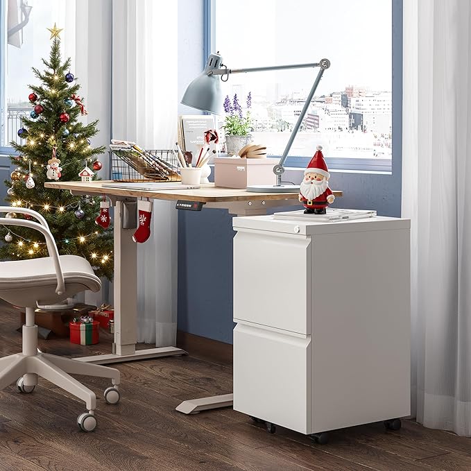 DEVAISE 2 Drawer Mobile File Cabinet with Lock, Commercial Vertical Filing Cabinet for Home Office, White