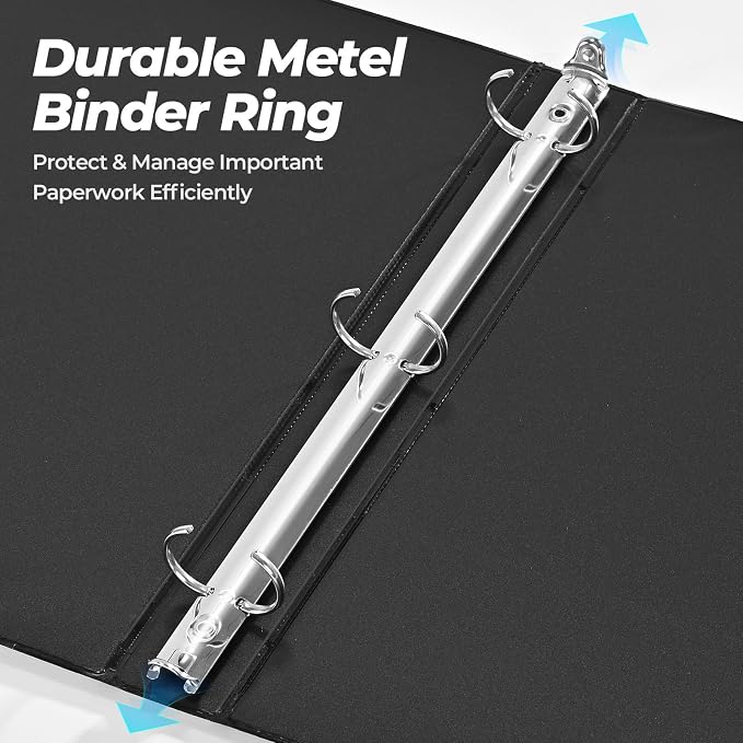 SUQJOY 1 Inch 3 Ring Binders 12 Pack, Clear View Binder Bulk, Black PVC-Free 3-Ring Binders for School, Office or Home, Fits 8.5 x 11 Inches Paper